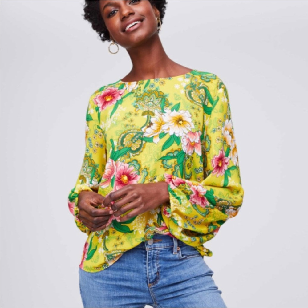 Loft xxs yellow floral blouse